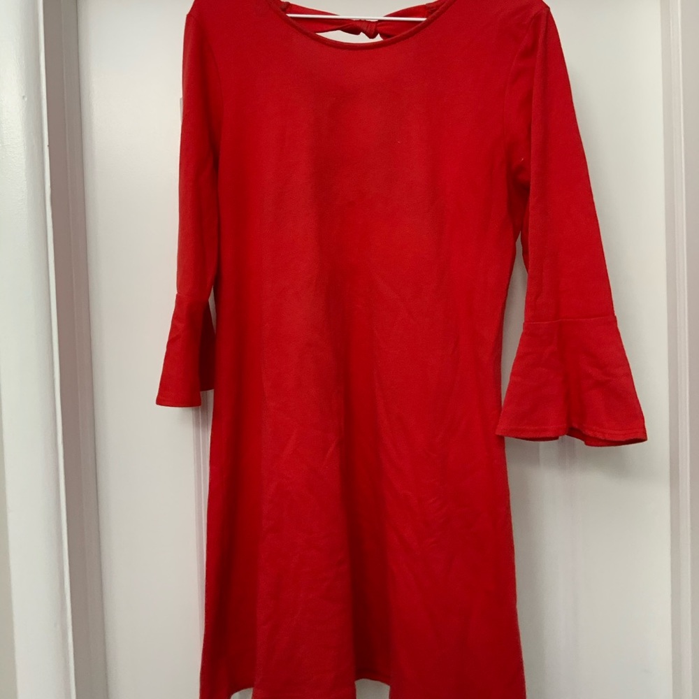 Alya Red Bell Bottom Sleeve Dress